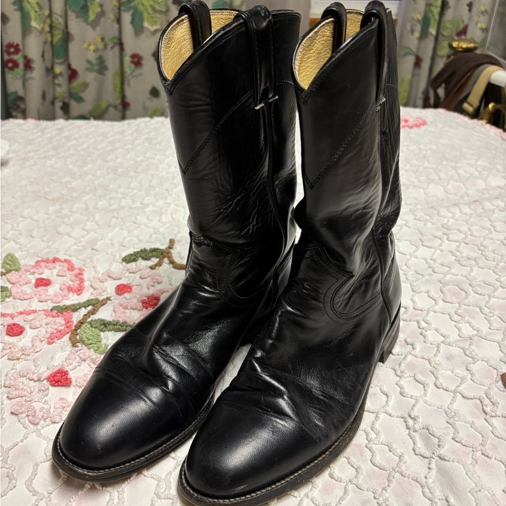 Black Leather Justin Women’s Cowboy Boots Size 6.5 B